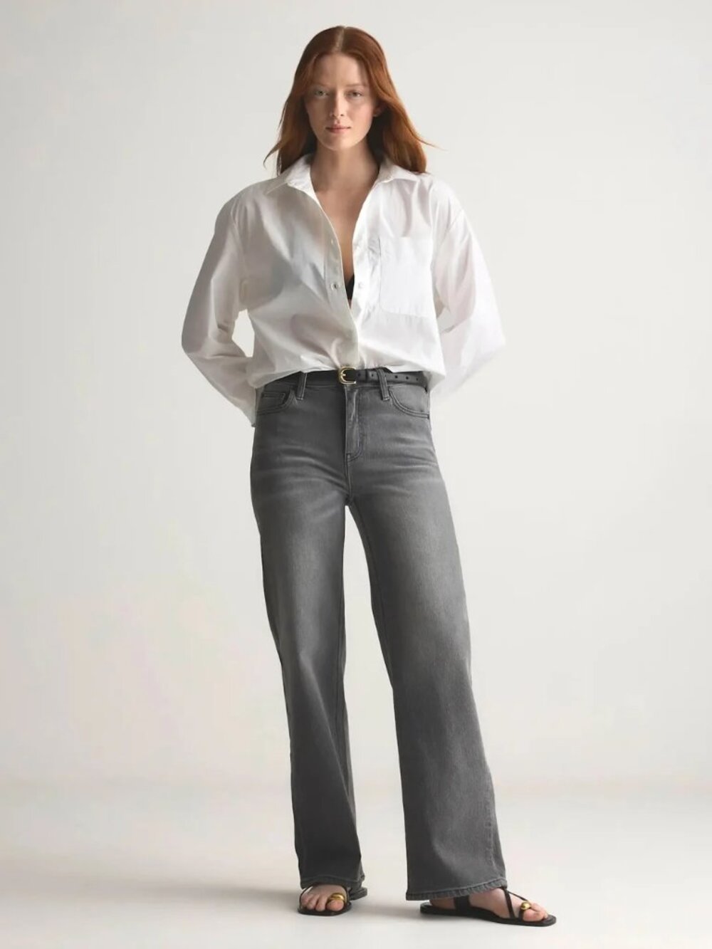 Quince Bella Stretch Relaxed Straight Jeans 28" Stonewashed Grey Size 28 EUC